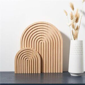 Wood Rainbow Arch Modern Boho Decor Tray Wall Shelf Fireplace Mantel Set of 2